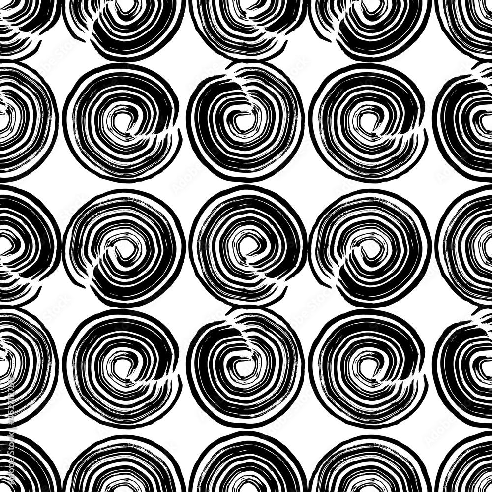 Brush geometric strokes seamless pattern circle. Abstract hand drawn circles, grunge texture drawing. Black paint dry brush strokes on white background. Geometric wrapping paper, wallpaper Brush geometric strokes seamless pattern circle. Abstract hand drawn circles, grunge texture drawing. Black paint dry brush strokes on white background. Geometric wrapping paper, wallpaper