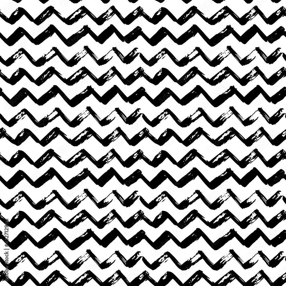 Brush geometric strokes seamless pattern. Abstract hand drawn lines, grunge texture drawing. Black paint dry brush strokes on white background. Geometric wrapping paper, wallpaper scandinavian vector