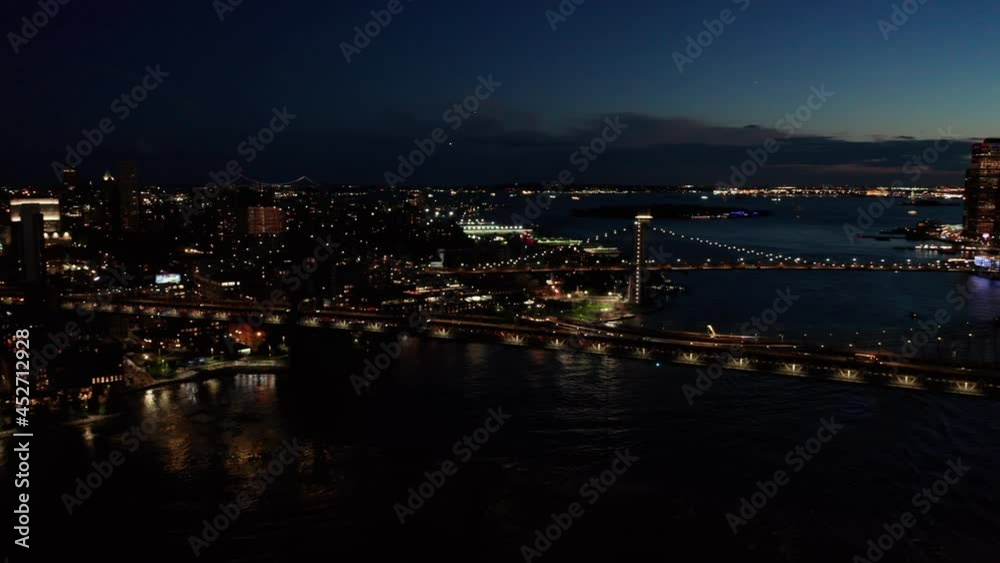 flying forward and right revealing night view of downtown Manhattan flying forward and right revealing night view of downtown Manhattan