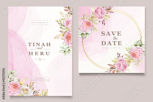 watercolor hand drawn floral with beautiful colours invitation card set