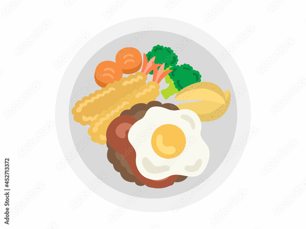 皿に盛られたハンバーグのイラスト 皿に盛られたハンバーグのイラスト