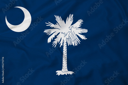 Flag of South Carolina, realistic 3D rendering with fabric texture