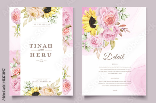 watercolor hand drawn floral with beautiful colours invitation card set