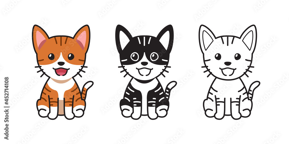 Fototapeta premium Vector cartoon set of tabby cat for design.