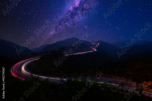 Amazing beautiful of night sky Milky Way Galaxy , Beautiful Milky Way galaxy, Long exposure photograph, with grain.Image contain certain grain or noise and soft focus.