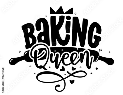 Baking queen - kitties towel quote label. Good for bakery logo, badge, sticker or Mother's Day gift. illustration, home made food packaging design. Good for business company for kitchen, restaurant.