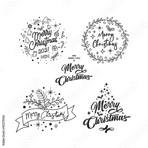 Illustration christmas element with typographic vector set logo collection