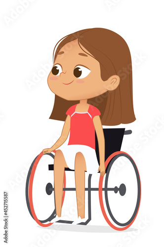 Disabled girl sitting in a wheelchair. Vector illustration. Isolated