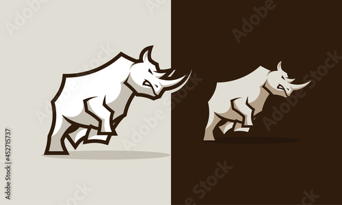 Illustration angry rhino logo design inspiration template