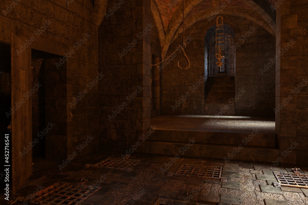 Fantasy medieval dungeon architecture construction 3d illustration