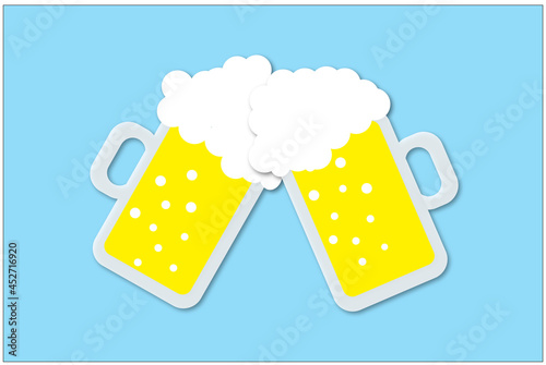 乾杯のコンセプト。ビールジョッキで乾杯するイラスト。
