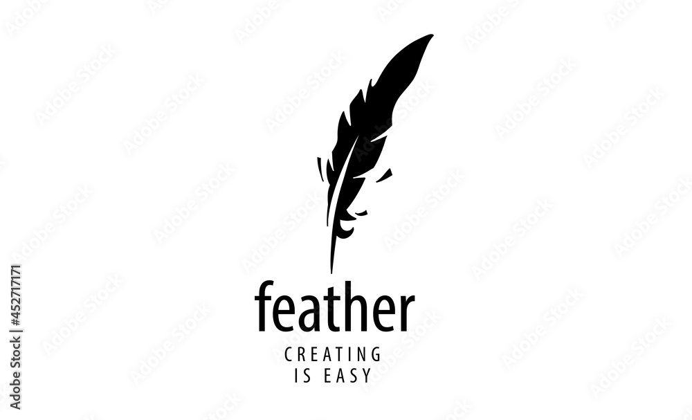 Vector logo with a drawn feather isolated on a white background Vector logo with a drawn feather isolated on a white background