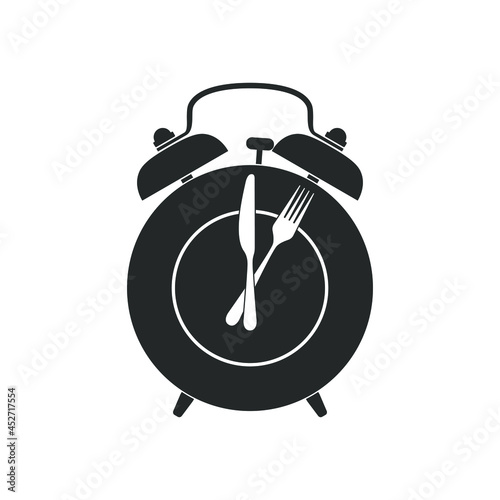 Time for lunch concept graphic poster. Knife with fork on plate sign isolated on white background. Vector illustration