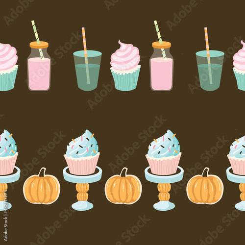 Sweet Party Food Vector Seamless Isolated Border Set