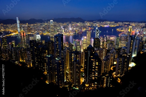 High angle view of modern Hongkong city night scene