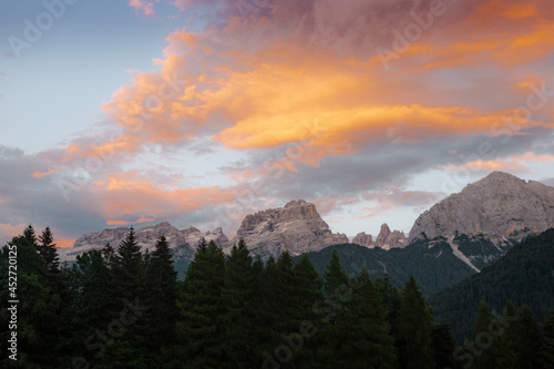 Incredible sunset over Italian mountains in the Dolomites UNESCO heritage wallpaper