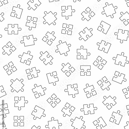 Puzzle outline icons seamless pattern isolated on white background. It includes all classic puzzle or jigsaw shapes suitable for print. Pieces can be used for game or business solutions