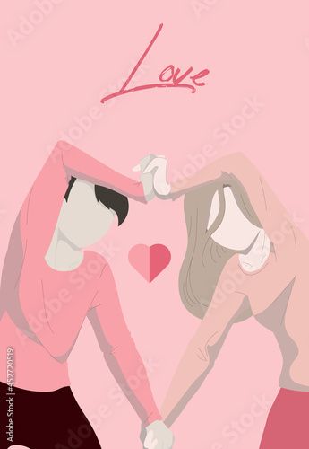 Couple of lovers. Couple guy and girl. Valentine's Day. Couple flat Easy to edit template for poster, banner, sticker, flyer, badge, t-shot, etc. Love. The couple is holding hands.