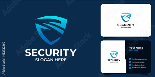 Minimalist elegant shield line logo with business card branding