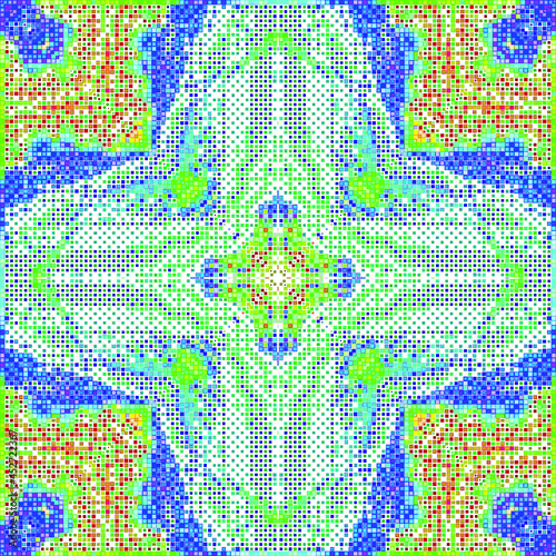 Creative mosaic pattern colored squares. Colored art festival abstract pixel symmetrical background. RGB pattern.  Colorful beautiful tiles. Modern art color pattern ornament decorative illustration.
