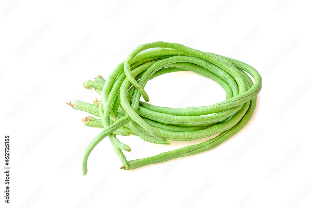 bundle of fresh long beans (Vigna unguiculata subsp. sesquipedalis) isolated on a white background bundle of fresh long beans (Vigna unguiculata subsp. sesquipedalis) isolated on a white background