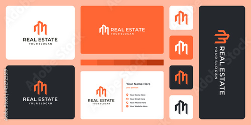 architectural building logo with real estate logo design template. icons for real estate businesses, buildings, luxury businesses. premium Vectors. business card.