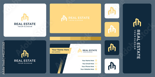 architectural building logo with real estate logo design template. icons for real estate businesses, buildings, luxury businesses. premium Vectors. business card.