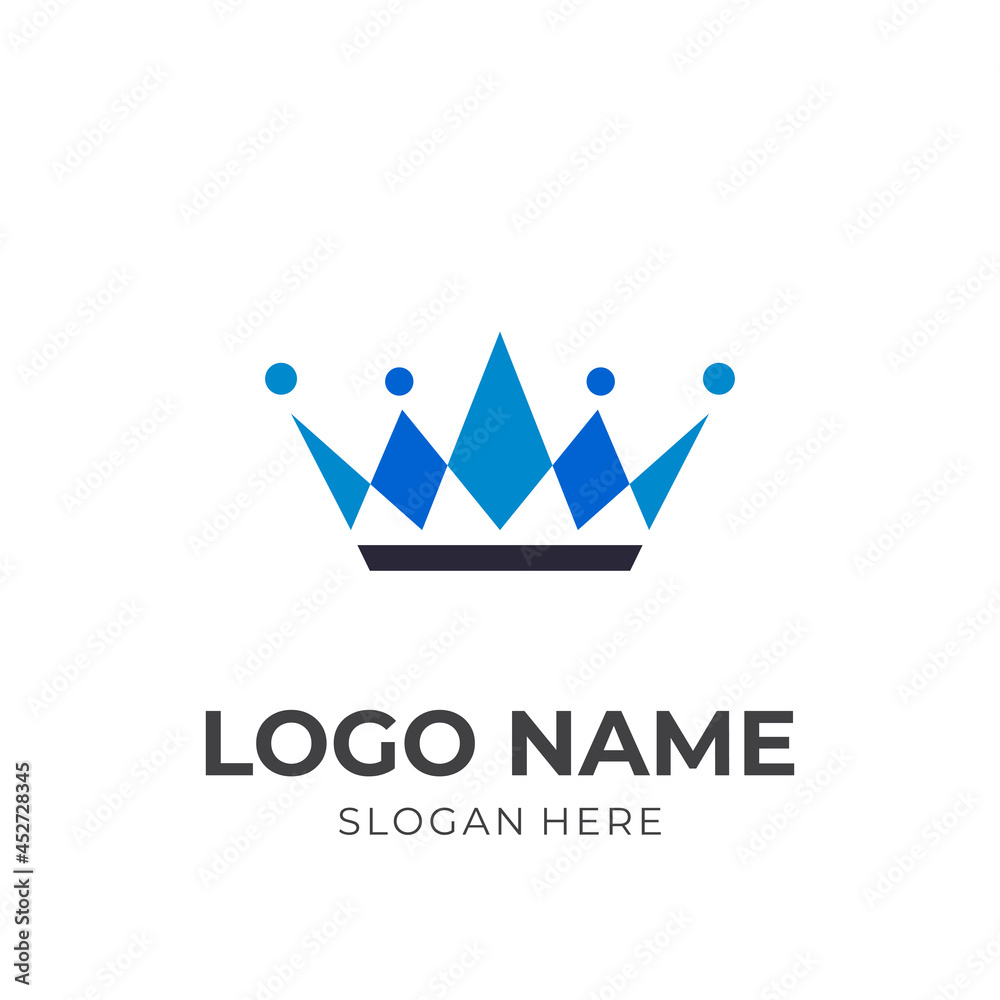 crown logo design template concept vector with flat blue and black color style