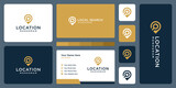 pin logo, location and magnifying glass logo. business card design.