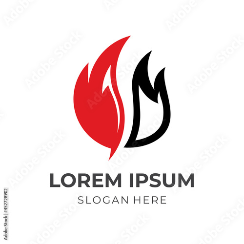 fire logo vector with flat red and black color style