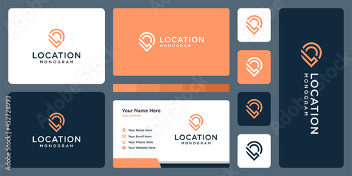 pin logo, location and initial letter L. business card design.