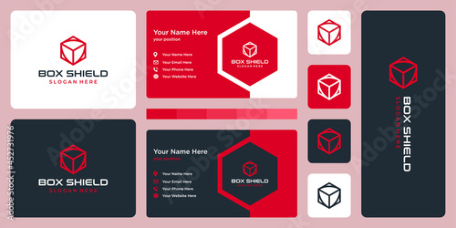 Shield design template with box graphic design vector illustration.