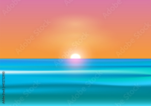 graphics drawing landscape view ocean and the sunset and light  twilight on the beach vector illustration