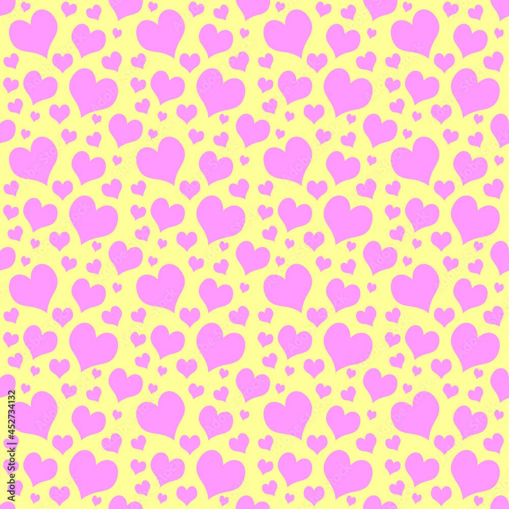 seamless pink cute heart pattern on yellow background