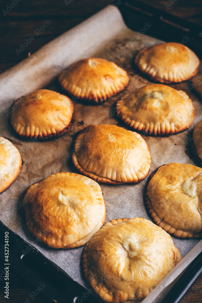 Hand Pies with Blue Chives and Mushrooms
