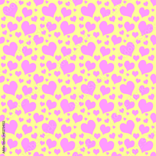 seamless pink cute heart pattern on yellow background