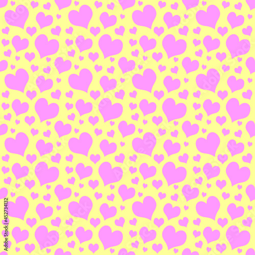 Wallpaper Mural seamless pink cute heart pattern on yellow background Torontodigital.ca