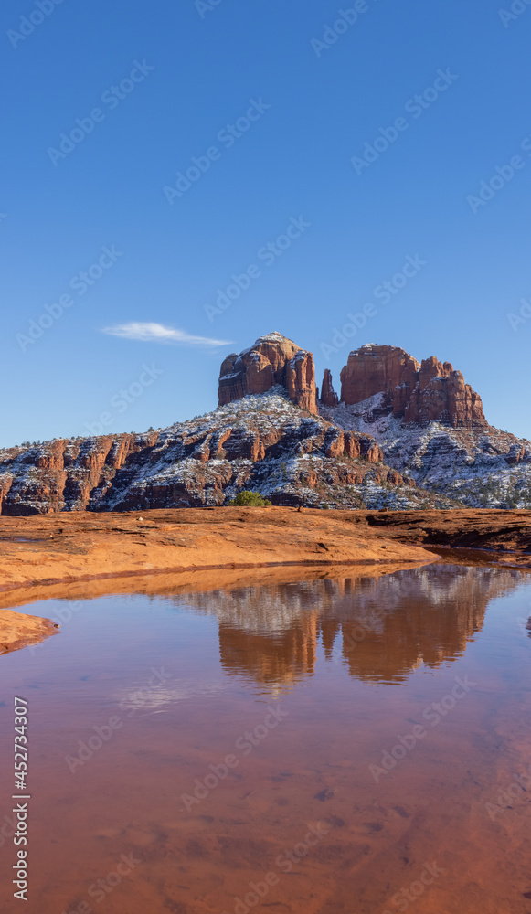 Scenic Cathedral Rock Sedona Arizona Winter Reflection