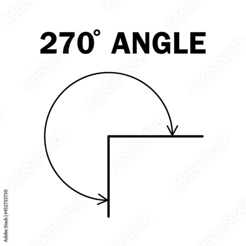 270 degree angle. Geometric mathematical two hundred and seventy degrees angle with arrow vector icon isolated on white background.