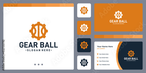 gear logo and ball shape logo. business card design.