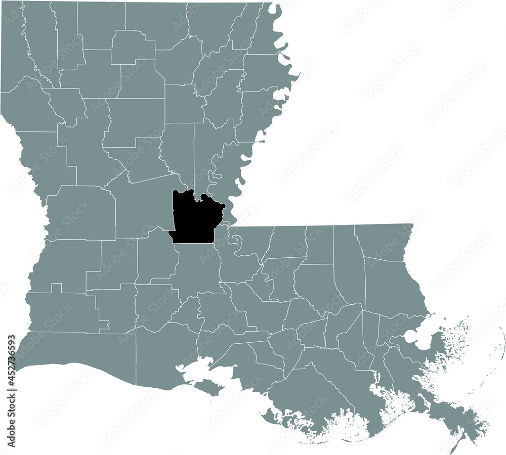 Black highlighted location map of the Avoyelles Parish inside gray map