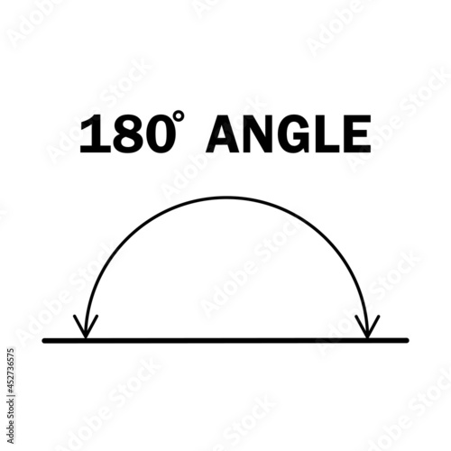 180 degree angle. Geometric mathematical one hundred and eighty degrees angle with arrow vector icon isolated on white background.
