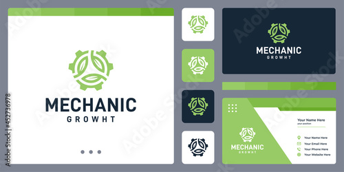 inspiration abstract gear logo concept and leaf shape. icons for business  automotive  luxury  elegant  simple  and growth. business card design template