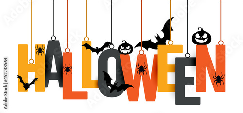 HALLOWEEN Hanging Letters with Bats, Pumpkin and Spider