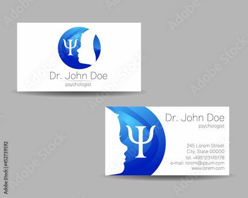 Psychology Vector Visit Card Kid Head Modern logo Creative style. Human Child Profile Silhouette Design concept. Brand company. Vsiting personal set