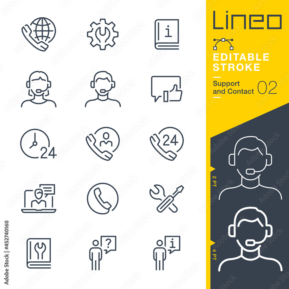 Lineo Editable Stroke - Contact and Support line icons - obrazy, fototapety, plakaty 