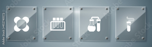 Set Test tube, and Molecule. Square glass panels. Vector