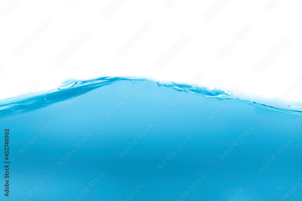 Clear water surface in a square shaped glass like a sea or a separate fish tank on a white background.