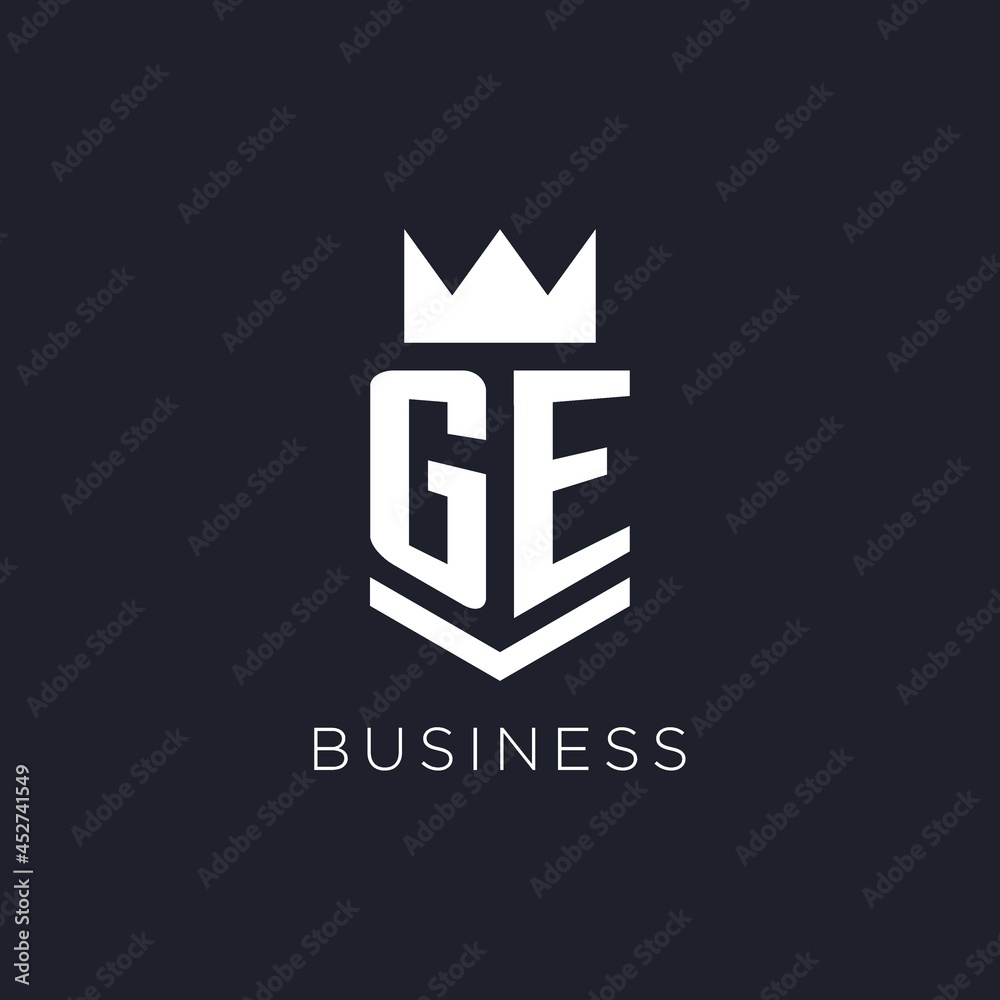 GE logo with shield and crown, initial monogram logo design Stock ...