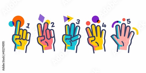hands showing numbers, hand gesture count 1 2 3 4 and 5 vector icon illustration in trendy cartoon filled line style set Illustration, counting hand vector design